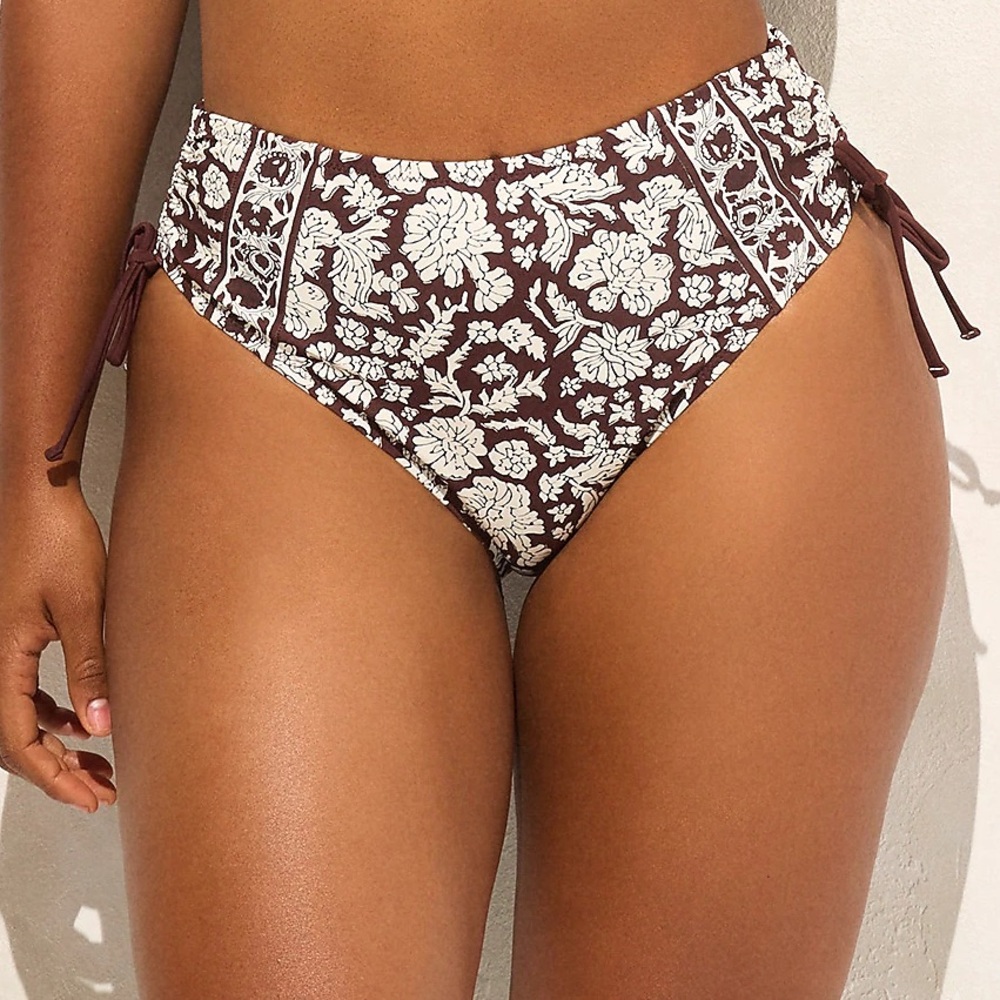 SZ Blockprints™ X J.Crew Hallie ruched bikini bottom side ties brown Sz S NWT